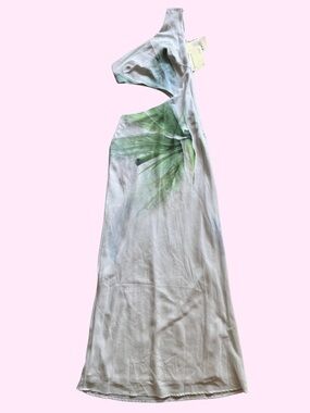 Peppermayo Light Blue Gray and Green Flower Cutout Maxi Formal Dress